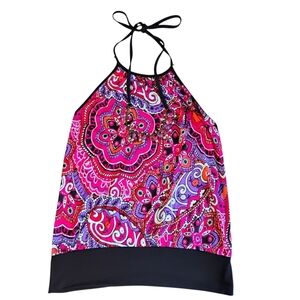 A Byer Y2K Top Womens Snall Pink Paisley Halter Beaded Bohemian Boho Chic